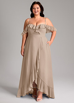 Azazie Lyra Bridesmaid Dresses Taupe A-Line Chiffon Convertible Dress image16
