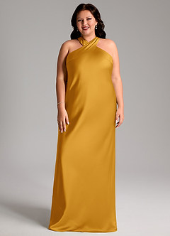 Azazie Doretta Bridesmaid Dresses Butterscotch Mermaid Pleated Stretch Satin Dress image6