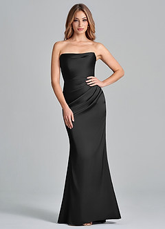 Azazie Olea 신부 들러리 드레스 인어 스트랩리스 스트레치 새틴 바닥 길이 드레스 image1