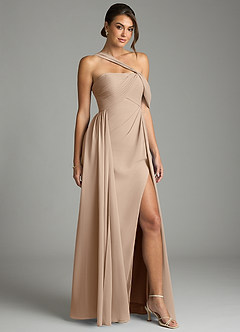 Azazie Kassandra 신부 들러리 드레스 A라인 오프 더 숄더 쉬폰 바닥 길이 드레스 image5