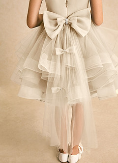 Azazie Tinie Flower Girl Dresses Champagne Ball-Gown Bow Tulle Dress image7