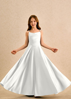 Azazie Coconut Girls Formal Vestidos de florista Vestido Branco de Cetim elástico de Linha A com Plissado image5