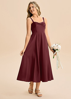 Azazie Ramona Junior Vestido de Cabernet de Satén Elástico de Corte en A con Escote de Corazón image4