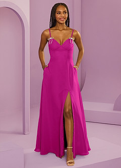 Barbie ♥ Azazie Bridesmaid Dresses Fuchsia A-Line with Pockets Chiffon Dress image6
