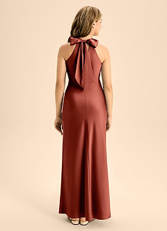 Azazie Doretta Junior A-Linie Plissee Stretch-Satin Kleid Terrakotta image2
