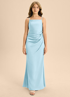 Azazie Renna Junior Sky Blue A-Line Pleated Stretch Satin Dress image6