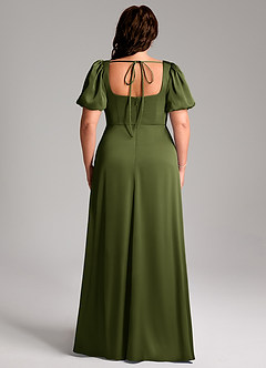 Azazie Fyona Bridesmaid Dresses Olive A-Line Pleated Stretch Satin Dress image9