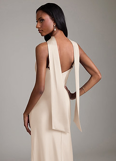 Azazie Cassiana Jurken voor bruidsmeisjes Jurk van Stretch Satijn met Zeemeermin Geplooid Wit Albast image4