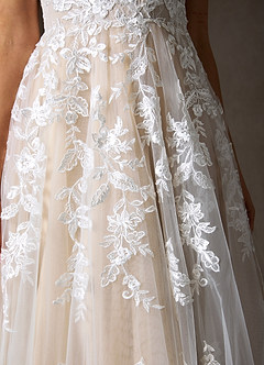 Azazie Sorella Wedding Dresses Diamond White Champagne A-Line V-Neck Sequins Tulle Dress image10