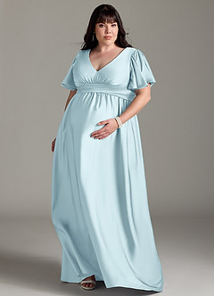 Azazie Verna Maternity Bridesmaid Dresses A-Line Ruched Stretch Satin Floor-Length Dress image9