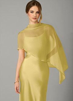 Azazie Jaleesa Bridesmaid Dresses Canary A-Line High Neck Stretch Satin Dress image2