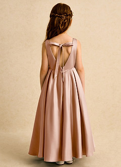 Azazie Pepper Flower Girl Dresses Champagne Rose A-Line Pleated Matte Satin Dress image7