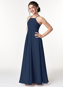 Azazie Ginger Junior Dark Navy A-Line Pleated Chiffon Dress image3