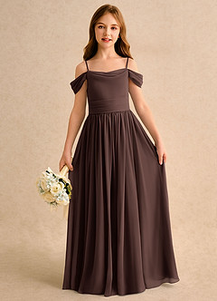 Azazie Shia Girls Formal Flower Girl Dresses Ganache A-Line Off the Shoulder Chiffon Dress image2