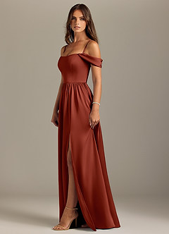 Azazie Calianna Bridesmaid Dresses Terracotta A-Line Off the Shoulder Stretch Satin Convertible Dress image6