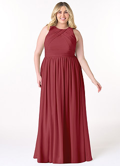 Azazie Harper Bridesmaid Dresses Pomegranate A-Line Pleated Chiffon Dress image6