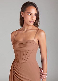Azazie Amyra Brautjungfernkleider Wandelbar Etui Schulterfrei Chiffon Kleid Bronzer image2