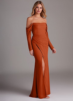 Azazie Hallie Robes de demoiselle d'honneur Robe Sirène en Mousseline de soie Manche longue Orange Brûlée image4
