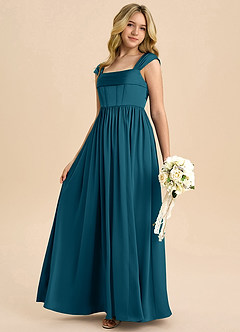 Azazie Hattie Junior Ink Blue A-Line Pleated Stretch Satin Dress image6