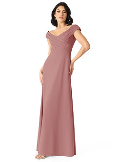 Azazie Evita Robes de demoiselle d'honneur Robe Trapèze en Crêpe Élastique Épaule décolletée Rose Poussiéreuse image3