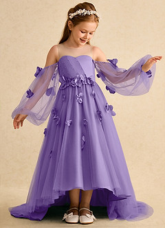 Azazie Karrie Abiti da Ragazza di Fiori Abito A-Line in Tulle Con Maniche Tahiti image4