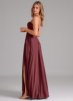 Azazie Akiko Bridesmaid Dresses Merlot A-Line Sweetheart Neckline Stretch Satin Dress image7