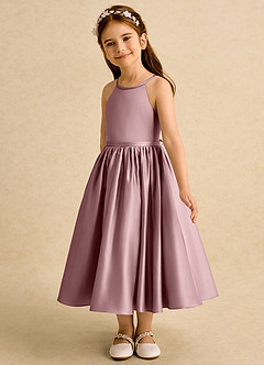 Azazie Indi vestidos de niña de las flores Vestido de Rosa Polvorienta de Satin Mate de Corte En A con Lazo image7