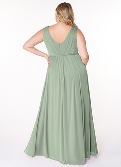 Azazie Tanicia Bridesmaid Dresses Dusty Sage A-Line V-Neck Pleated Mesh Dress image6