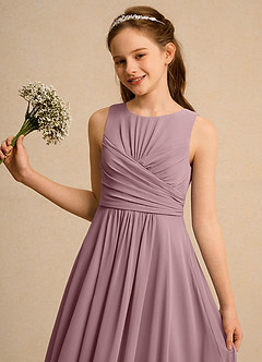 Azazie Ducky Girl Blumenmädchenkleider A-Linie Plissee Chiffon Kleid Altrosa image3