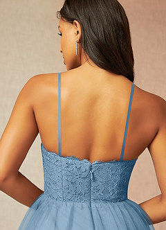 Azazie Roni Brautjungfernkleider Wandelbar A-Linie Herzausschnitt Tüll Kleid Stahlblau image6