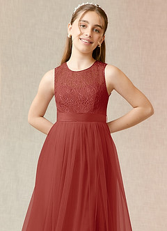 Azazie Georgette Junior Terracotta A-Line Lace Tulle Dress image5
