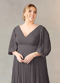 Azazie Zahara Mother of the Bride Dresses Steel Grey A-Line V-Neck Pleated Chiffon Dress image11