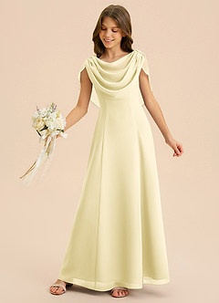 Azazie Lambie Junior Lemon Sorbet A-Line Pleated Chiffon Dress image6