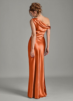 Azazie Emerson Brautjungfernkleider Meerjungfrau-Linie Schulterfrei Metallischer Satin Kleid Gebranntes Orange image2