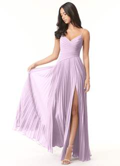 Azazie Vini Bridesmaid Dresses Frosted Lilac A-Line V-Neck Pleated Chiffon Dress image1