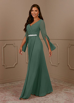 Azazie Belinda Mother of the Bride Dresses Sea Moss A-Line V-Neck Pleated Chiffon Dress image3