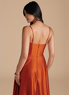 Azazie Elle Bridesmaid Dresses Paprika A-Line with Pockets Metallic Satin Dress image4