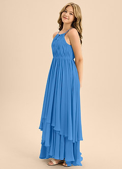 Azazie Elliora Junior Blue Jay A-Line Pleated Chiffon Dress image6