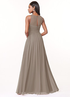 Azazie Nina Bridesmaid Dresses Taupe A-Line Pleated Chiffon Dress image2