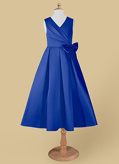 Azazie Ronda Final Sale Royal Blue A-Line Pleated Matte Satin Dress image3