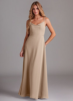 Azazie Daenerys Bridesmaid Dresses Taupe A-Line Cowl Chiffon Dress image1
