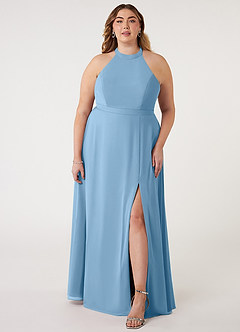 Azazie Clarice Abiti da Damigella Abito A-Line in Chiffon con Scollo Halter Blu Acciaio image8