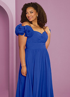 Barbie ♥ Azazie Jurken voor bruidsmeisjes Converteerbaar Jurk van Chiffon met A-Lijn Off the Shoulder Koningsblauw image4