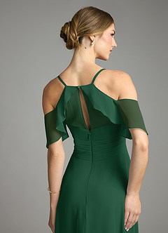 Azazie Dakota Bridesmaid Dresses Dark Green A-Line V-Neck Pleated Chiffon Dress image6