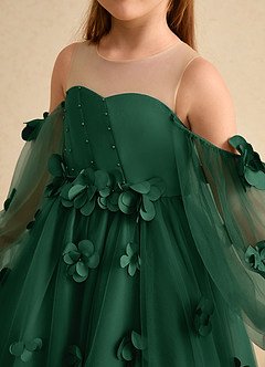Azazie Karrie Flower Girl Dresses Dark Green A-Line with Sleeves Tulle Dress image7