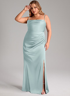 Azazie Leonis Robes de demoiselle d'honneur Robe Sirène Convertible en Satin extensible Plissée Brume image11