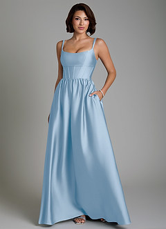 Azazie Mona Bridesmaid Dresses Powder Blue A-Line Corset Stretch Satin Dress image1