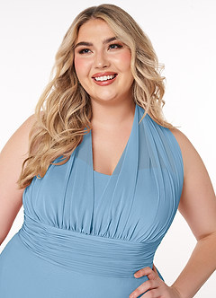 Azazie Fifi Jurken voor bruidsmeisjes Converteerbaar Jurk van Chiffon met A-Lijn Strapless Staal Blauw image16