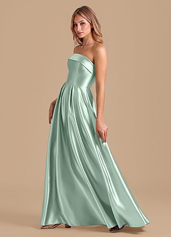 Azazie Lucienne Jurken voor bruidsmeisjes Jurk van Metaalachtig Satijn met A-Lijn Geplooid Agave image6