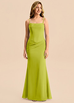 Azazie Sorrel Junior Meerjungfrau-Linie Plissee Chiffon Kleid Zitronengras image6